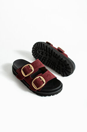 Stato Tekstil-Nappa  Hafif Comfort Kadın Bordo Terlik 25Y-1478