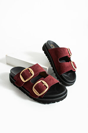 Stato Tekstil-Nappa  Hafif Comfort Kadın Bordo Terlik 25Y-1478