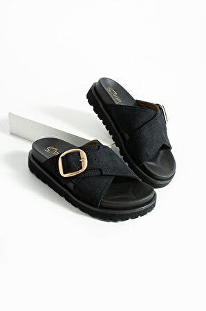 Stato Tekstil-Nappa Hafif Comfort Kadın Siyah Terlik 25Y-1482