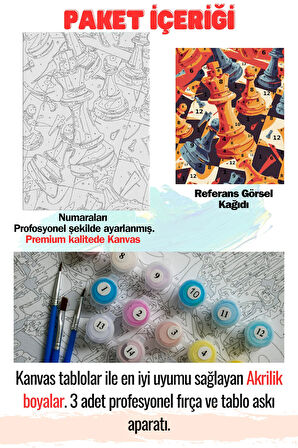 Sayılarla Boyama Kasnaklı Tablo Seti Fırça Boya Dahil 40x50 SATRANÇ