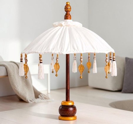 Dekoratif El Yapımı Bali Şemsiyesi 90x40 cm Ahşap Ayaklı Püsküllü Otantik Dekor