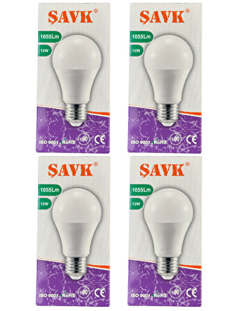 Şavk 12W 4000K (Günışığı) E27 Duylu Led Ampul (4 Adet)