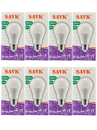 Şavk 12W 4000K (Günışığı) E27 Duylu Led Ampul (8 Adet)