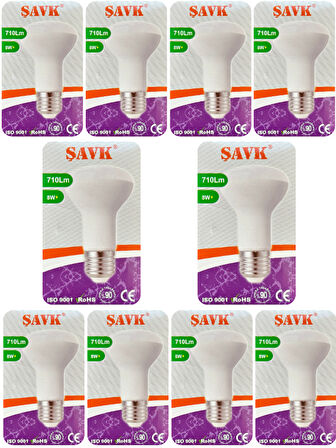 (10 Adet) Şavk 8W (54W) Sarı Işık (3000K) E27 Duylu (Kalın Duy) Led R63 Ampul