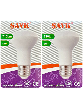 (2 Adet) Şavk 8W (54W) Sarı Işık (3000K) E27 Duylu (Kalın Duy) Led R63 Ampul