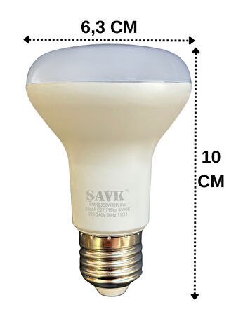 (2 Adet) Şavk 8W (54W) Sarı Işık (3000K) E27 Duylu (Kalın Duy) Led R63 Ampul