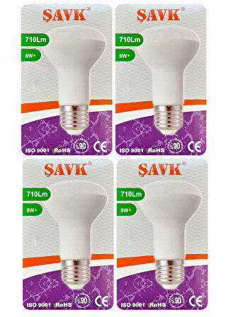 (4 Adet) Şavk 8W (54W) Sarı Işık (3000K) E27 Duylu (Kalın Duy) Led R63 Ampul