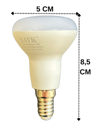 (1 Adet) Şavk 6W (37W) Beyaz Işık (6500K) E14 Duylu (İnce Duy) Led R50 Ampul