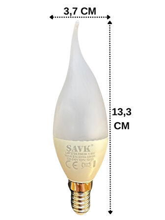 (2 Adet) Şavk 5,5W (37W) Beyaz Işık (6500K) E14 Duylu (İnce Duy) Led Kıvrık Ampul