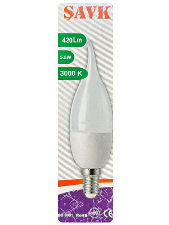 (4 Adet) Şavk 5,5W (37W) Sarı Işık (3000K) E14 Duylu (İnce Duy) Led Kıvrık Ampul