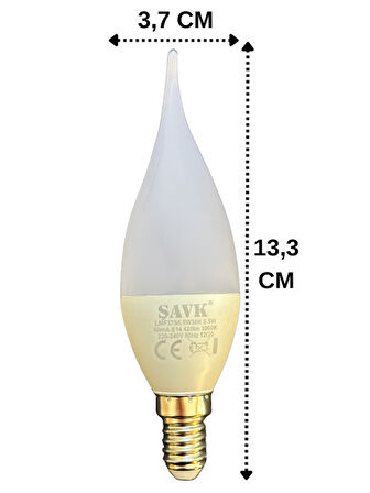 (4 Adet) Şavk 5,5W (37W) Sarı Işık (3000K) E14 Duylu (İnce Duy) Led Kıvrık Ampul