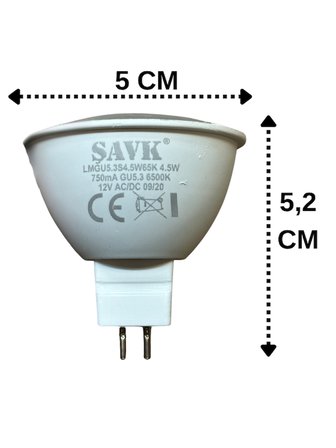 (6 Adet) Şavk 12Volt AC/DC 4,5W (22W) Beyaz Işık (6500K) GU5.3 Duylu (İğne Bacak) Led Çanak Ampul