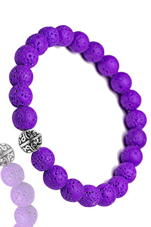 Sertifikalı Volkanik Mor Lav Taşı Bileklik - Gümüş Aparatlı