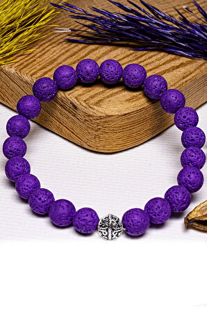 Sertifikalı Volkanik Mor Lav Taşı Bileklik - Gümüş Aparatlı