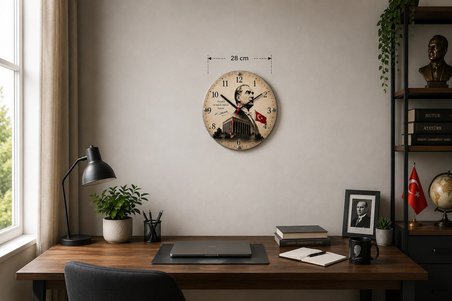 Atatürk Temalı Duvar Saati | Türk Bayraklı Dekoratif Saat | 5 Mm MDF | Kırılmaz Pleksi Camlı |