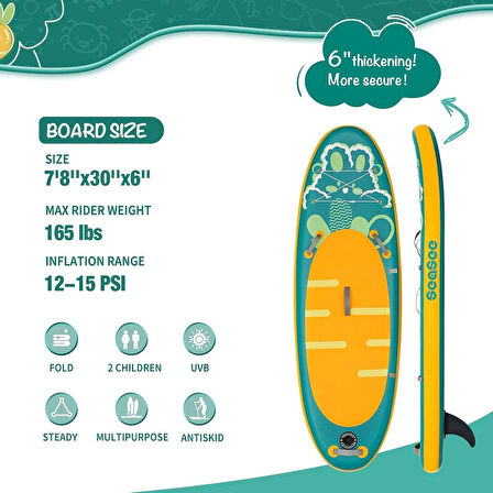 SUP Paddleboard 240 x 76 x 15 cm Çocuk Sörf Tahtası SeaSee FULLSET/ YEŞİL