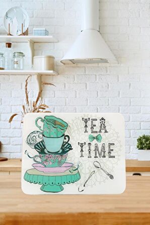 Dekoratif Cam Kesme Tahtası 30cm x 40cm Tea Tıme