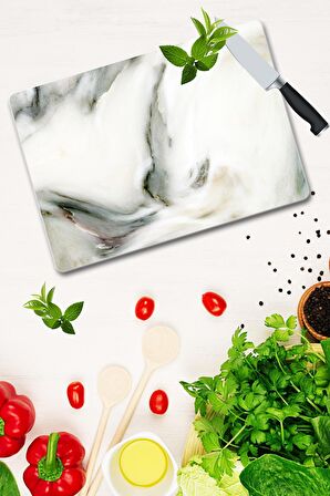 Dekoratif Cam Kesme Tahtası 30cm x 40cm Dalgalı Black  Mermer Görünümlü