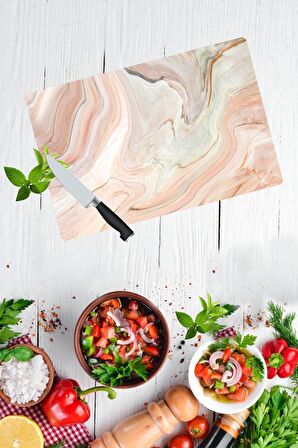 Dekoratif Cam Kesme Tahtası 30cm x 40cm Topraklı Mermer Görünümlü