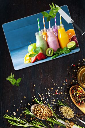Dekoratif Cam Kesme Tahtası 30cm x 40cm Milkshake