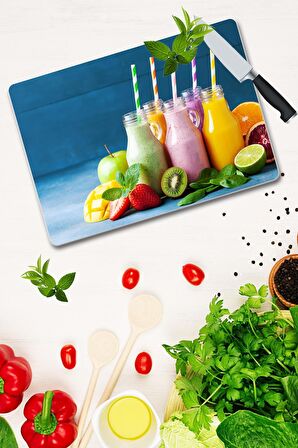 Dekoratif Cam Kesme Tahtası 30cm x 40cm Milkshake