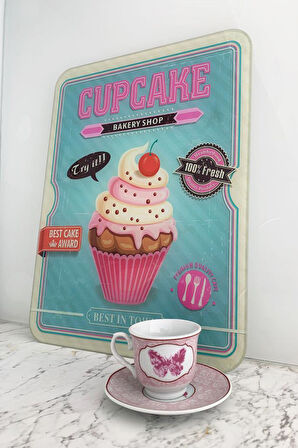 30x40 cm Cam Kesme Tahtası Cupcake 