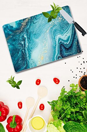 Dekoratif Cam Kesme Tahtası 30cm x 40cm Okyanus