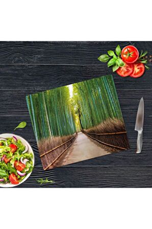 Dekoratif Cam Kesme Tahtası Bambu Yol 29 cm x 34 cm | Cam Kesme Tablası