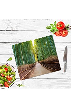 Dekoratif Cam Kesme Tahtası Bambu Yol 29 cm x 34 cm | Cam Kesme Tablası