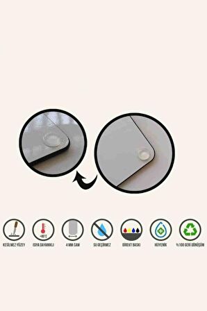 Dekoratif Cam Kesme Tahtası Beyaz Mermer 29 x 34 cm | Cam Kesme Tablası