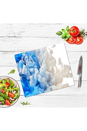 Dekoratif Cam Kesme Tahtası Mavi Duman 29 x 34 cm | Cam Kesme Tablası