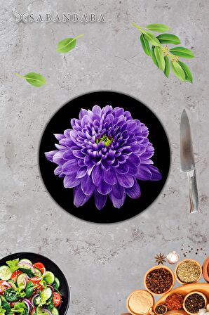 Dekoratif Cam Kesme Tahtası Mor Orkide Çap 32 cm | Cam Kesme Tablası