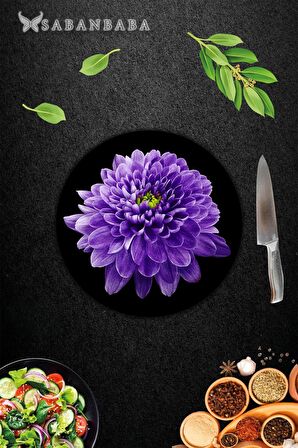 Dekoratif Cam Kesme Tahtası Mor Orkide Çap 32 cm | Cam Kesme Tablası