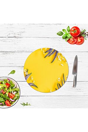 Dekoratif Cam Kesme Tahtası Sari Karanfil Çap 32 cm | Cam Kesme Tablası