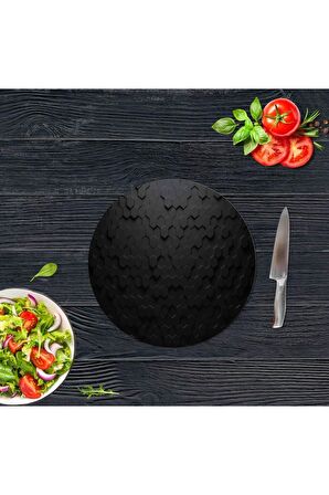 Çap 32 cm Siyah Altıgen Desenli Cam Kesme Tablası