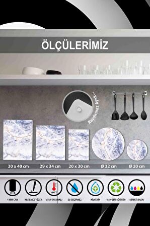 Dekoratif Cam Kesme Tahtası Ballı Çiçekler Çap 32 cm | Cam Kesme Tablası