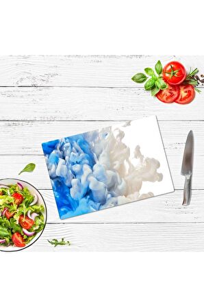 30x40 cm Mavi Duman Desenli Cam Kesim Tablası