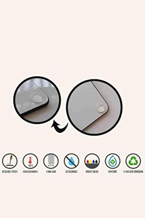 Dekoratif Cam Kesme Tahtası Beyaz Altın Mermer 29 x 34 cm | Cam Kesme Tablası