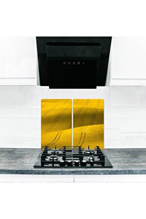  Cam Ocak Koruyucu ve Kesim Tablası Ova (60cm x 52cm) 2 Parça, 4'lü Ocaklar