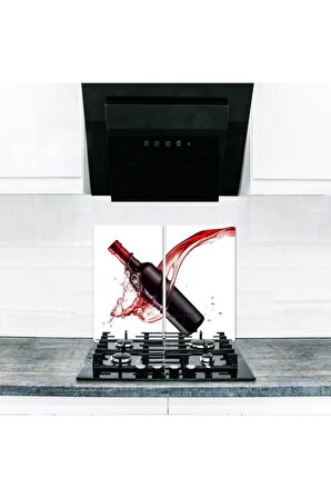 Cam Ocak Koruyucu ve Kesim Tablası Kızıl Şarap (60cm x 52cm) 2 Parça, 4'lü Ocaklar