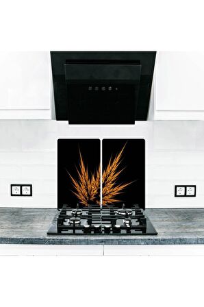  Cam Ocak Koruyucu ve Kesim Tablası Tek Başak (60cm x 52cm) 2 Parça, 4'lü Ocaklar
