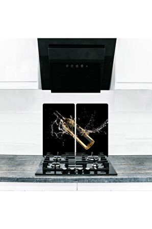  Cam Ocak Koruyucu ve Kesim Tablası Şampanya (60cm x 52cm) 2 Parça, 4'lü Ocaklar