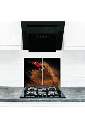 Ocak Arkası Koruyucu ve Kesim Tablası Kum Şarabı  (60cm x 52cm) 2 Parça, 4'lü Ocaklar