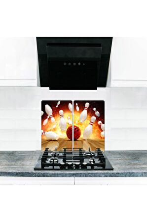  Cam Ocak Koruyucu ve Kesim Tablası Bowling (60cm x 52cm) 2 Parça, 4'lü Ocaklar