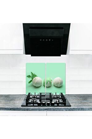  Cam Ocak Koruyucu ve Kesim Tablası Cold (60cm x 52cm) 2 Parça, 4'lü Ocaklar