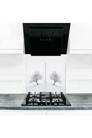  Cam Ocak Koruyucu ve Kesim Tablası Kış (60cm x 52cm) 2 Parça, 4'lü Ocaklar