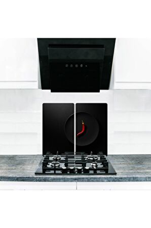  Cam Ocak Koruyucu ve Kesim Tablası Kızıl Biber  (60cm x 52cm) 2 Parça, 4'lü Ocaklar
