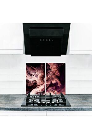 Cam Ocak Koruyucu ve Kesim Tablası Bordo (60cm x 52cm) 2 Parça, 4'lü Ocaklar