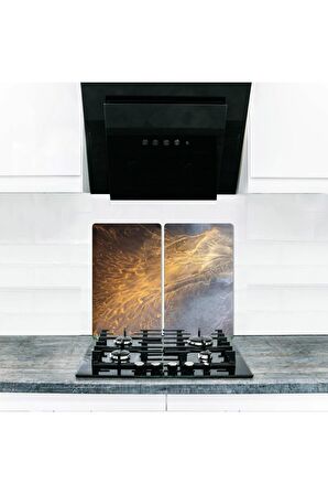  Cam Ocak Koruyucu ve Kesim Tablası Fırtına (60cm x 52cm) 2 Parça, 4'lü Ocaklar