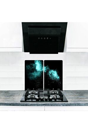  Cam Ocak Koruyucu ve Kesim Tablası Blue (60cm x 52cm) 2 Parça, 4'lü Ocaklar